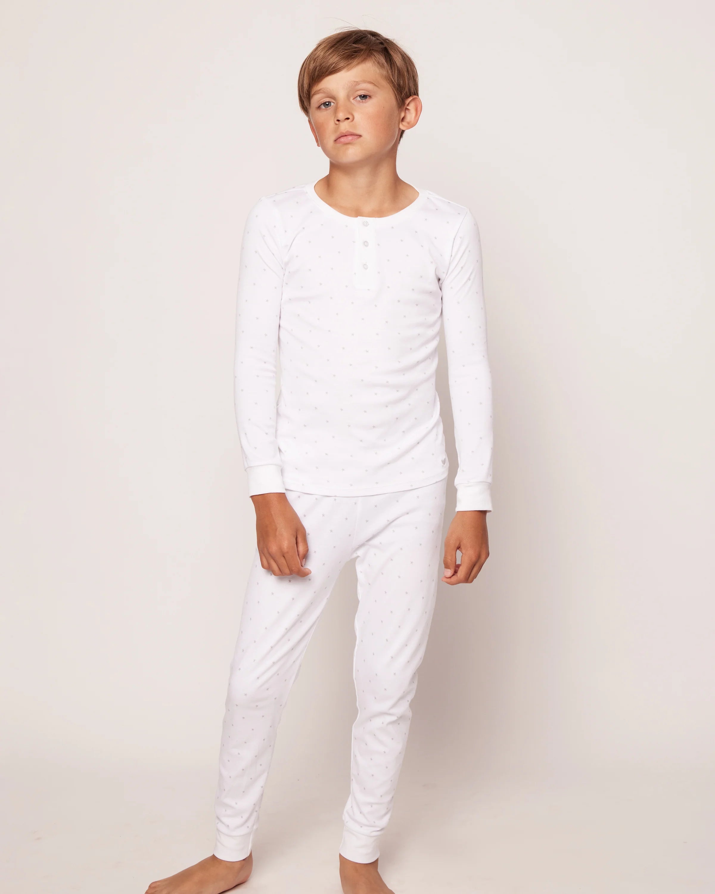 Image of Kid's Pima Snug Fit Pajama Set in Grey Stars